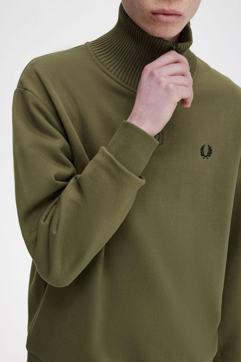 Sweats Fred Perry Tricoté Trim Zip Neck Homme Vert | FRJZR49611