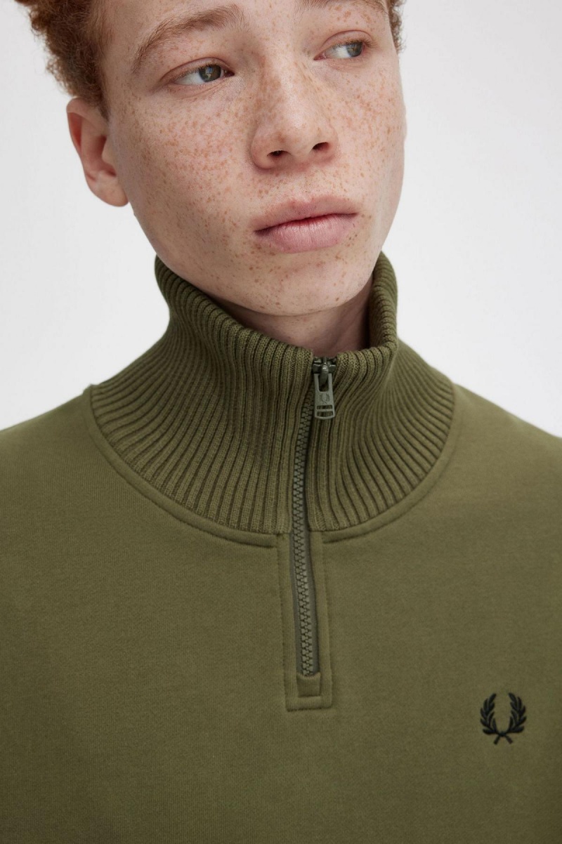 Sweats Fred Perry Tricoté Trim Zip Neck Homme Vert | FRJZR49611