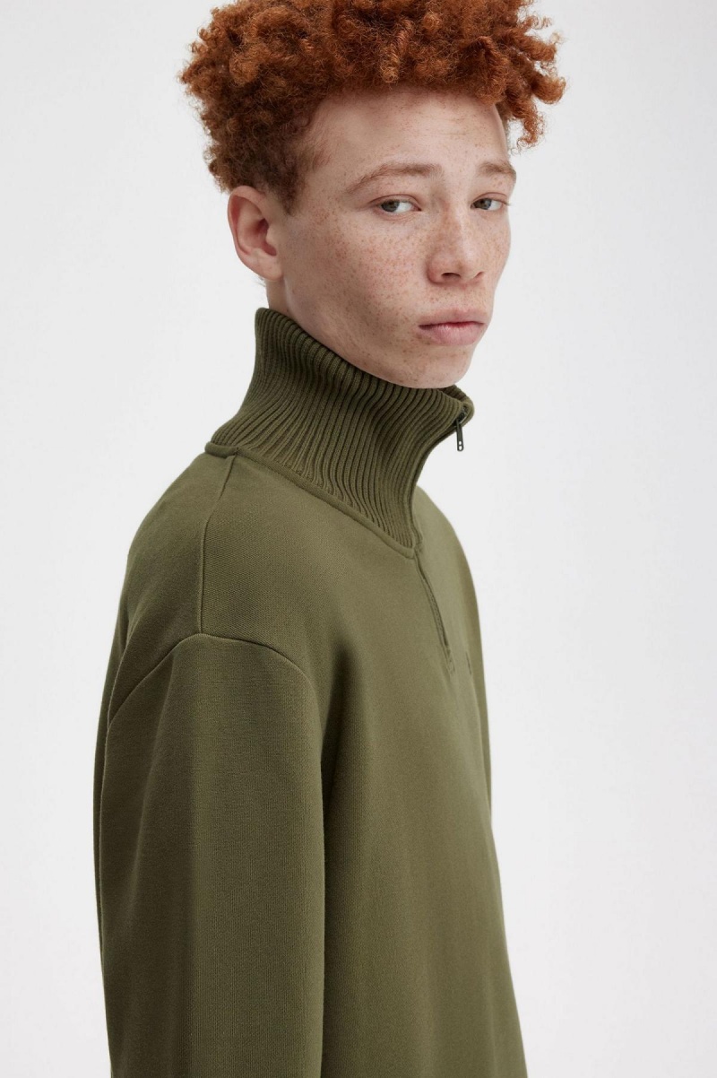 Sweats Fred Perry Tricoté Trim Zip Neck Homme Vert | FRJZR49611