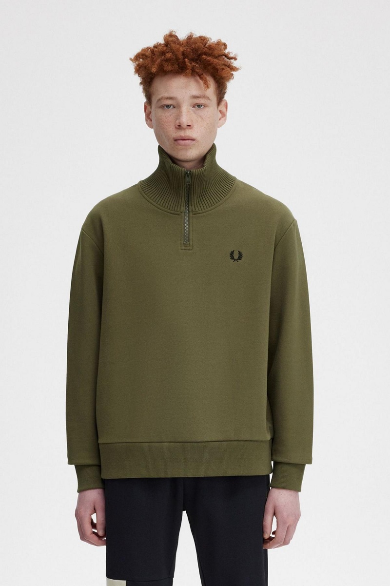 Sweats Fred Perry Tricoté Trim Zip Neck Homme Vert | FRJZR49611