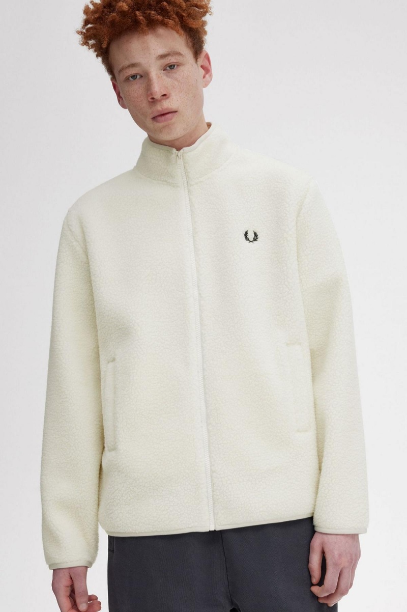 Sweats Fred Perry Zip Through Borg Fleece Homme Ecru | GFRUC42787