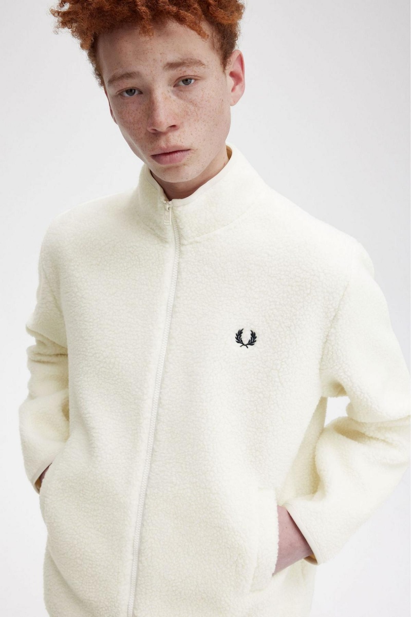 Sweats Fred Perry Zip Through Borg Fleece Homme Ecru | GFRUC42787