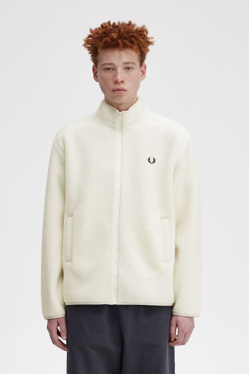 Sweats Fred Perry Zip Through Borg Fleece Homme Ecru | GFRUC42787