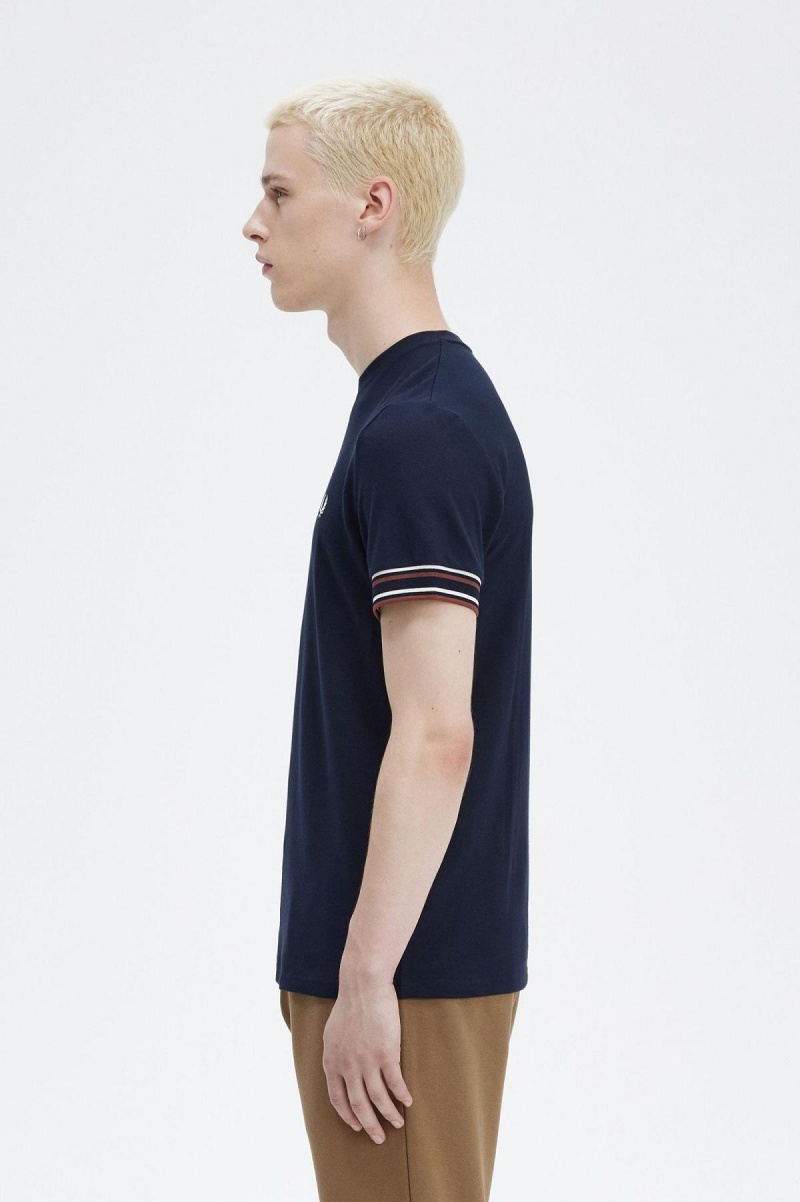 T Shirts Fred Perry Bold Tipped Piqué Homme Bleu Marine | SFRVO52000