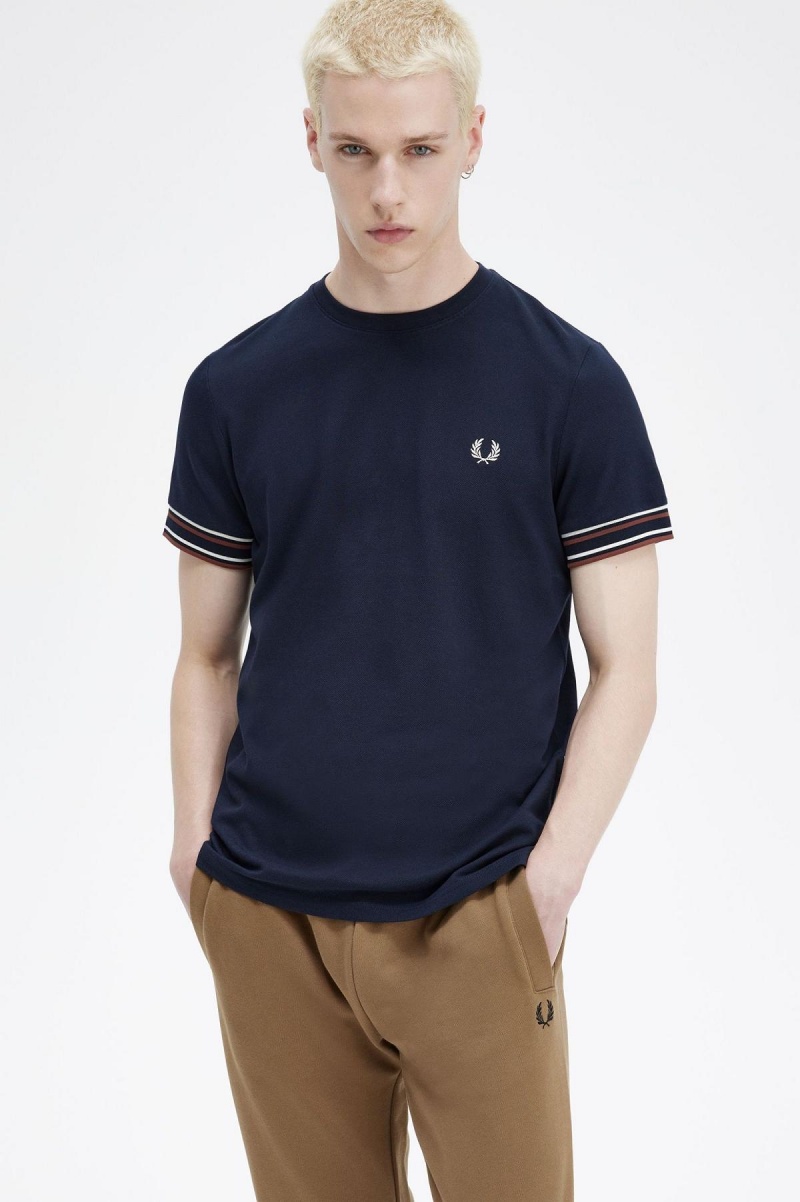 T Shirts Fred Perry Bold Tipped Piqué Homme Bleu Marine | SFRVO52000