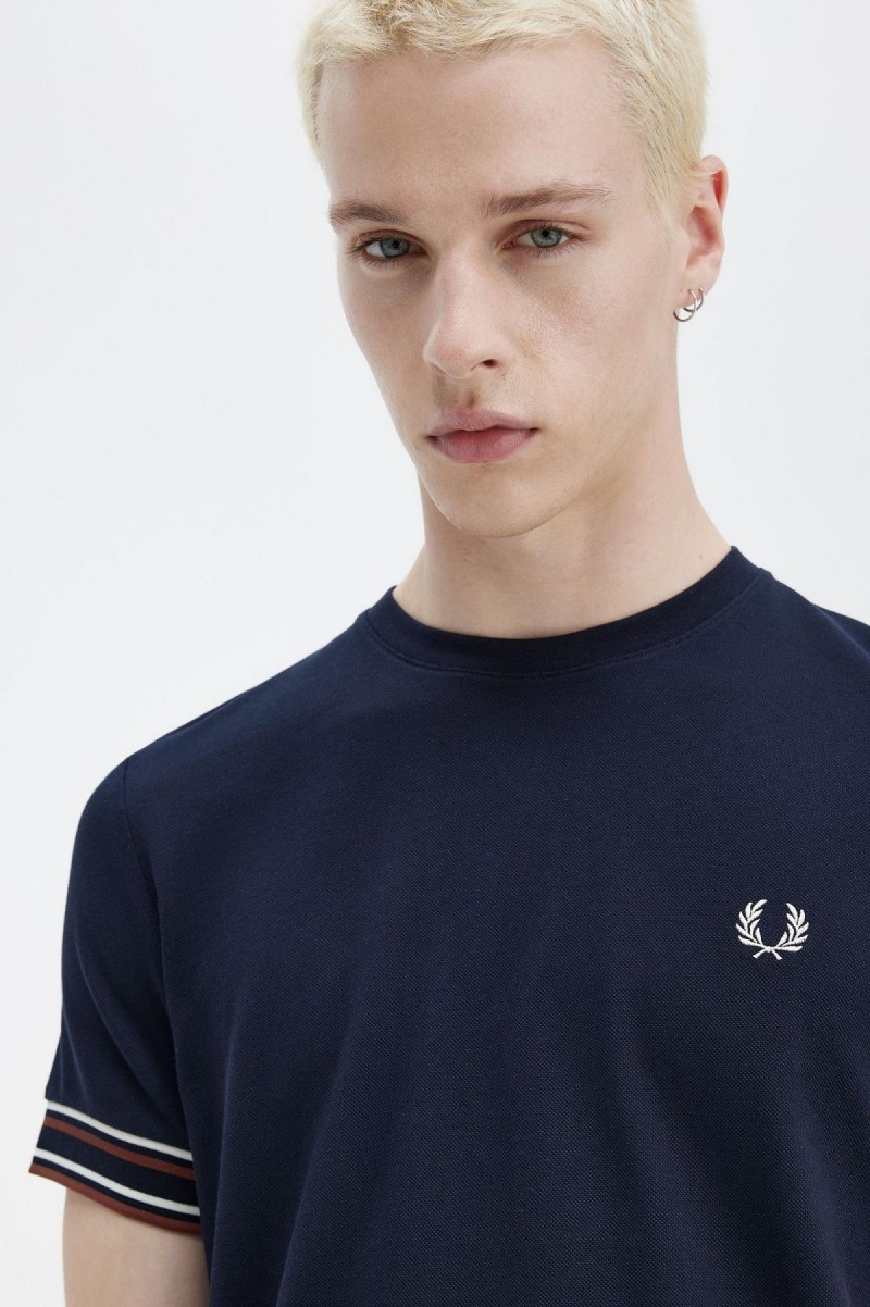 T Shirts Fred Perry Bold Tipped Piqué Homme Bleu Marine | SFRVO52000