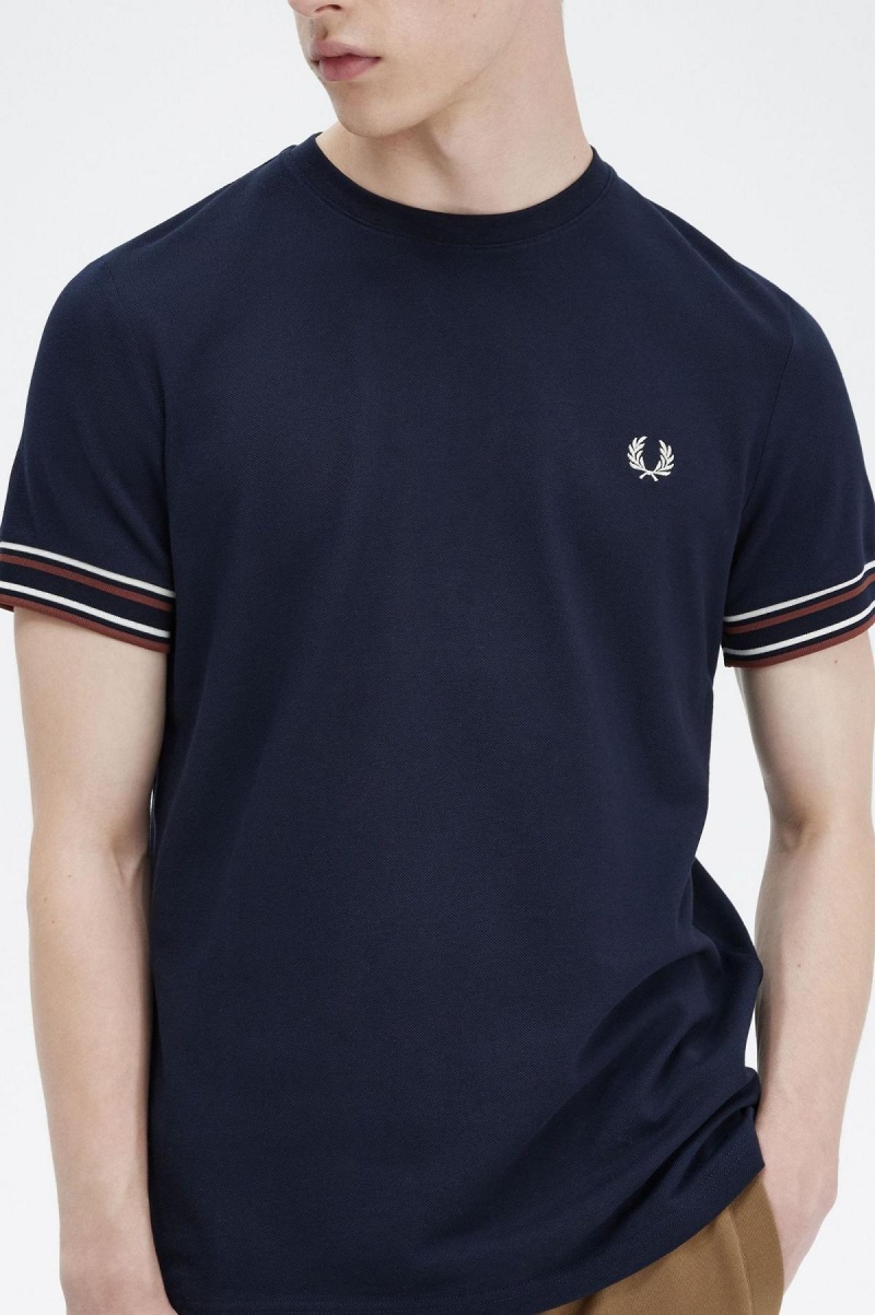 T Shirts Fred Perry Bold Tipped Piqué Homme Bleu Marine | SFRVO52000