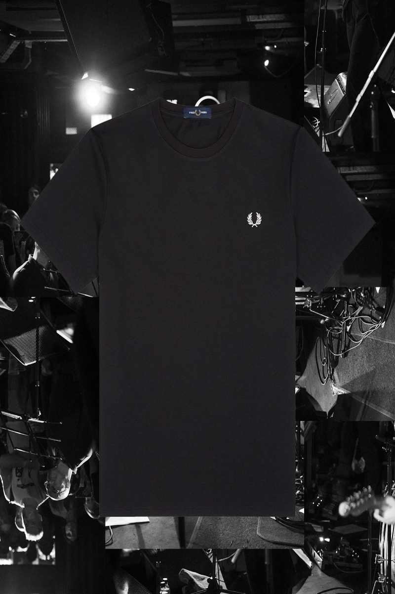 T Shirts Fred Perry Bristol Ringer Homme Noir | YFRGT76728