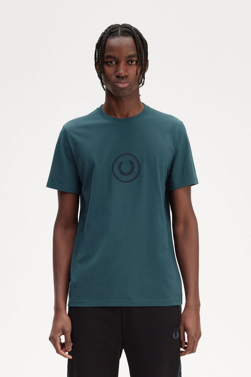 T Shirts Fred Perry Circle Branding Homme Bleu | QFRUV76217