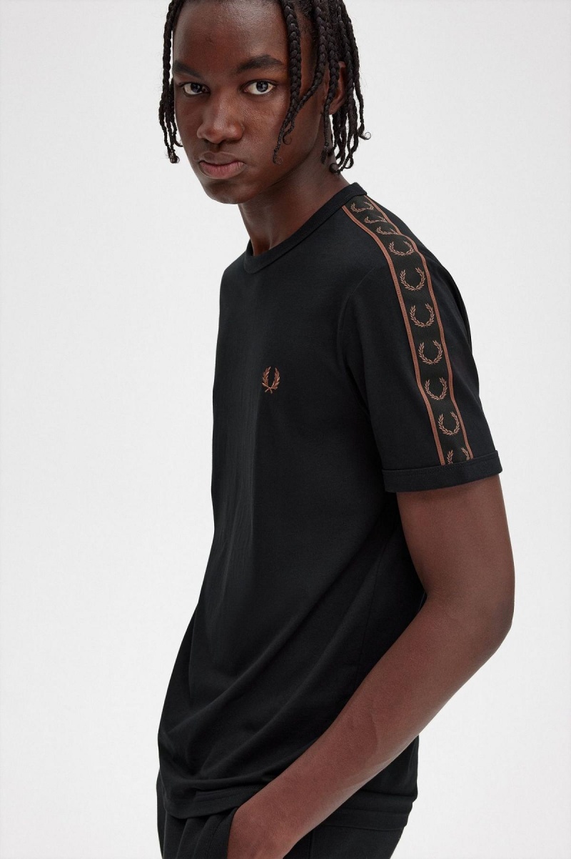 T Shirts Fred Perry Contrast Tape Ringer Homme Noir Marron | ZFRNQ95479