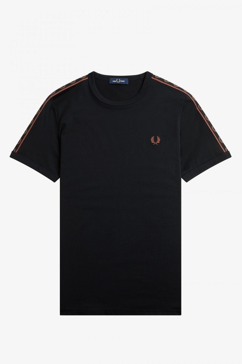 T Shirts Fred Perry Contrast Tape Ringer Homme Noir Marron | ZFRNQ95479