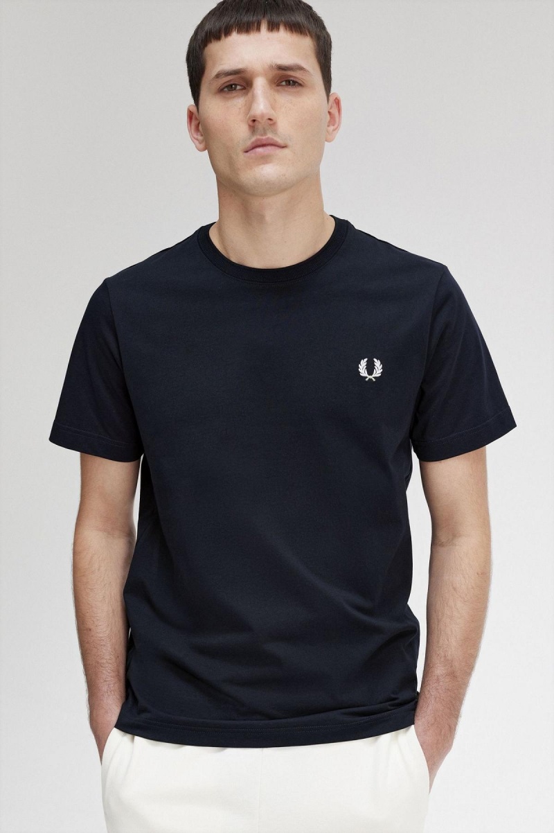 T Shirts Fred Perry Crew Neck Homme Bleu Marine | YFRVQ42374