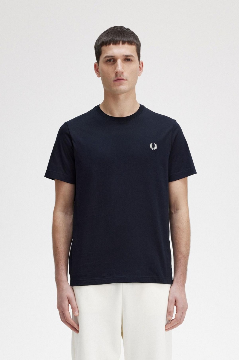 T Shirts Fred Perry Crew Neck Homme Bleu Marine | YFRVQ42374