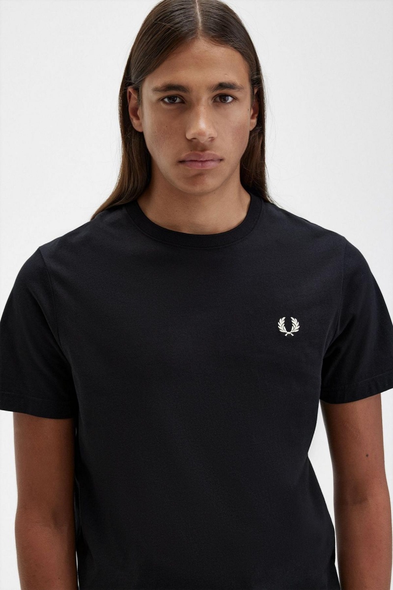 T Shirts Fred Perry Crew Neck Homme Noir | FFRUI60277