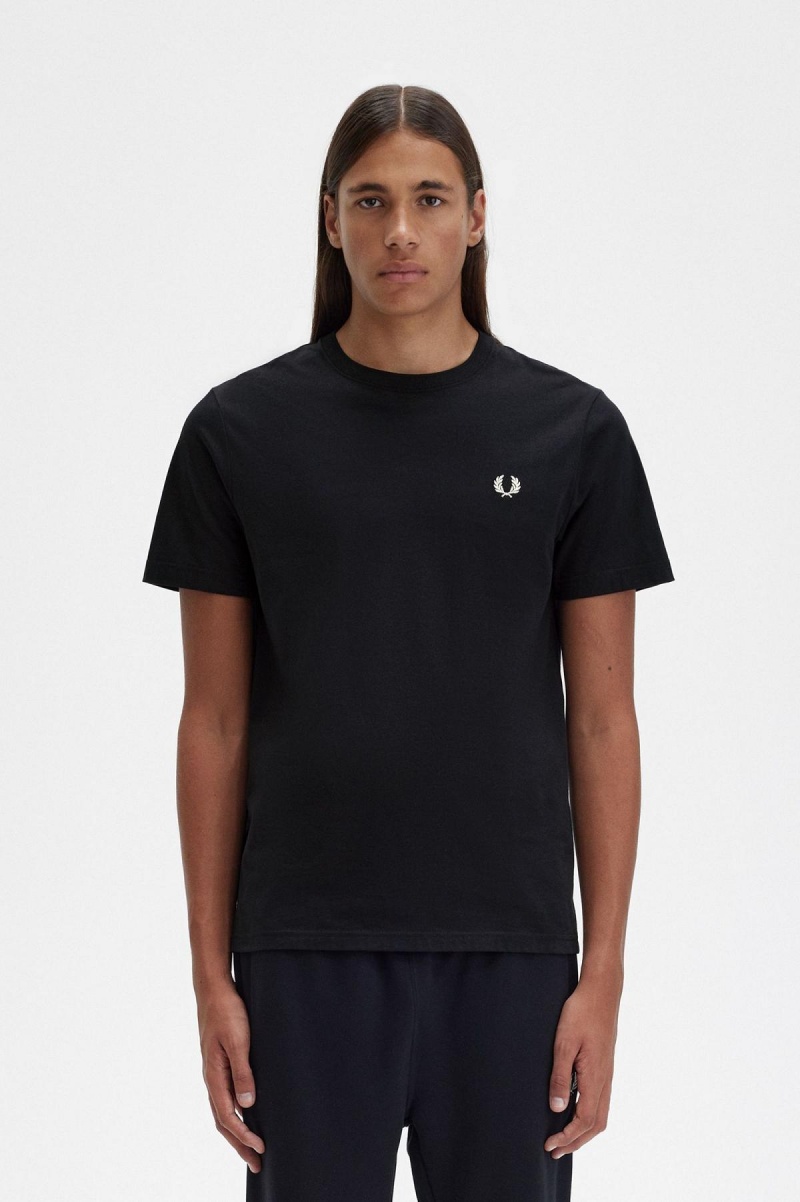 T Shirts Fred Perry Crew Neck Homme Noir | FFRUI60277