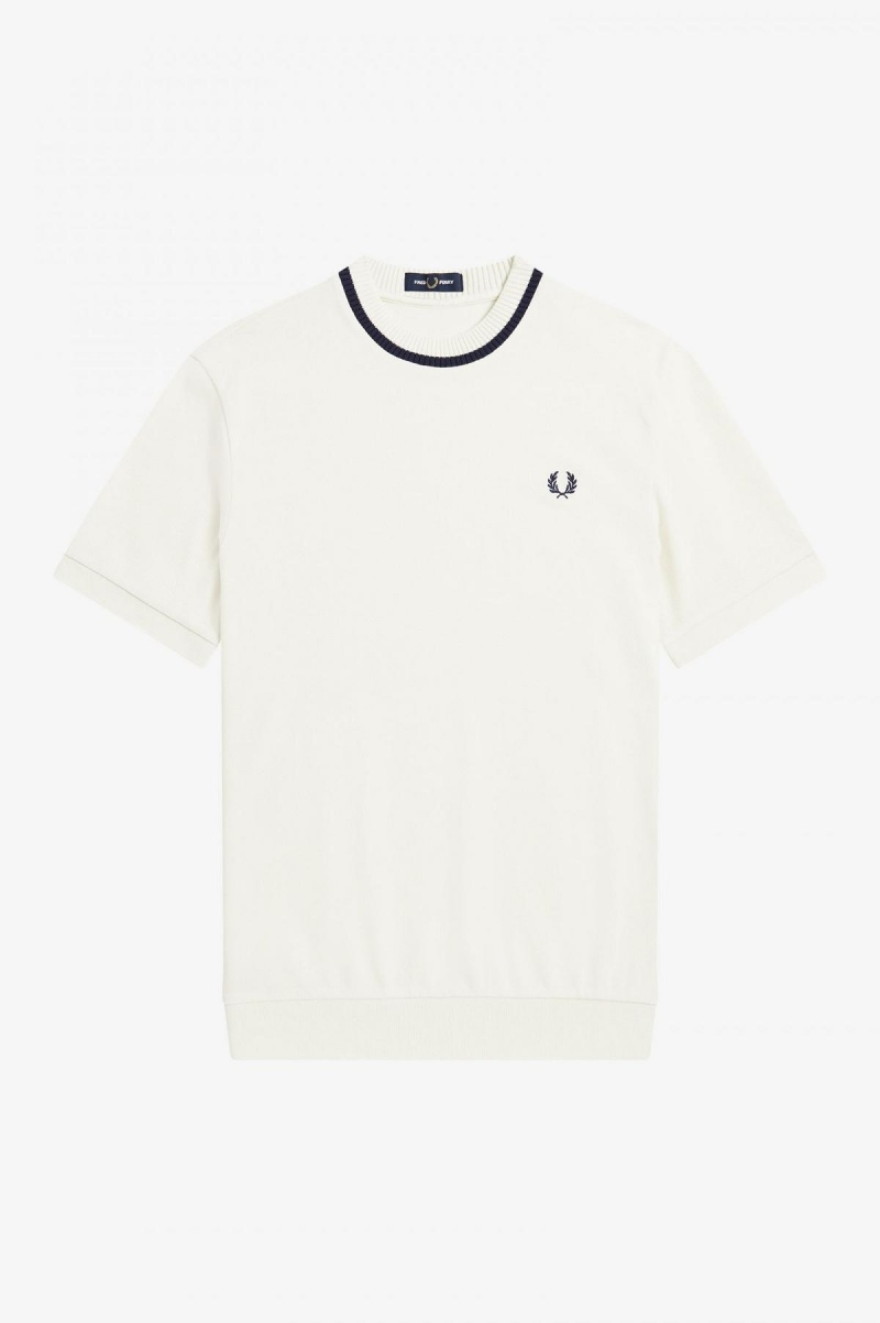 T Shirts Fred Perry Crew Neck Piqué Homme Ecru | FRDFL48593