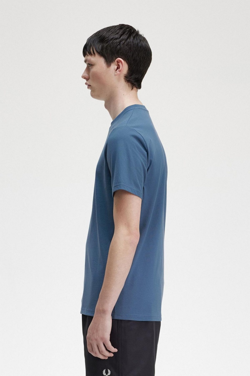 T Shirts Fred Perry Embroidered Homme Bleu | XFRGW11902