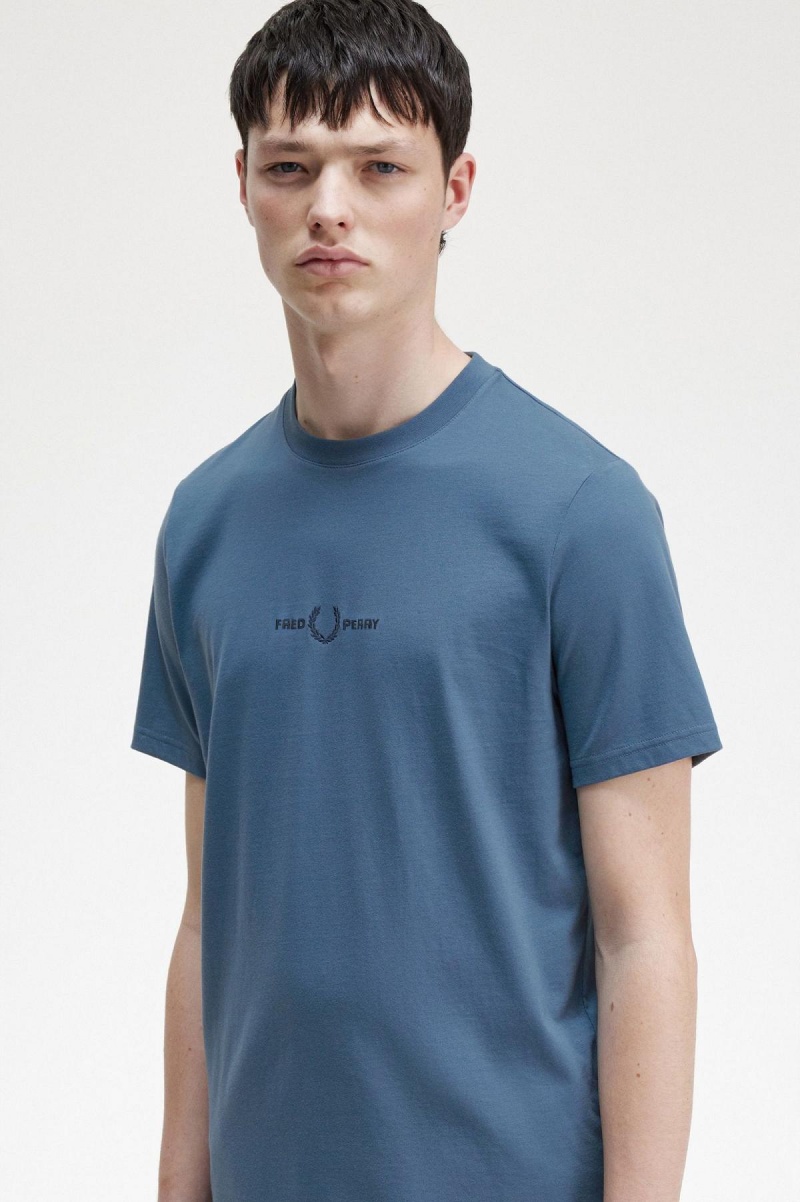 T Shirts Fred Perry Embroidered Homme Bleu | XFRGW11902