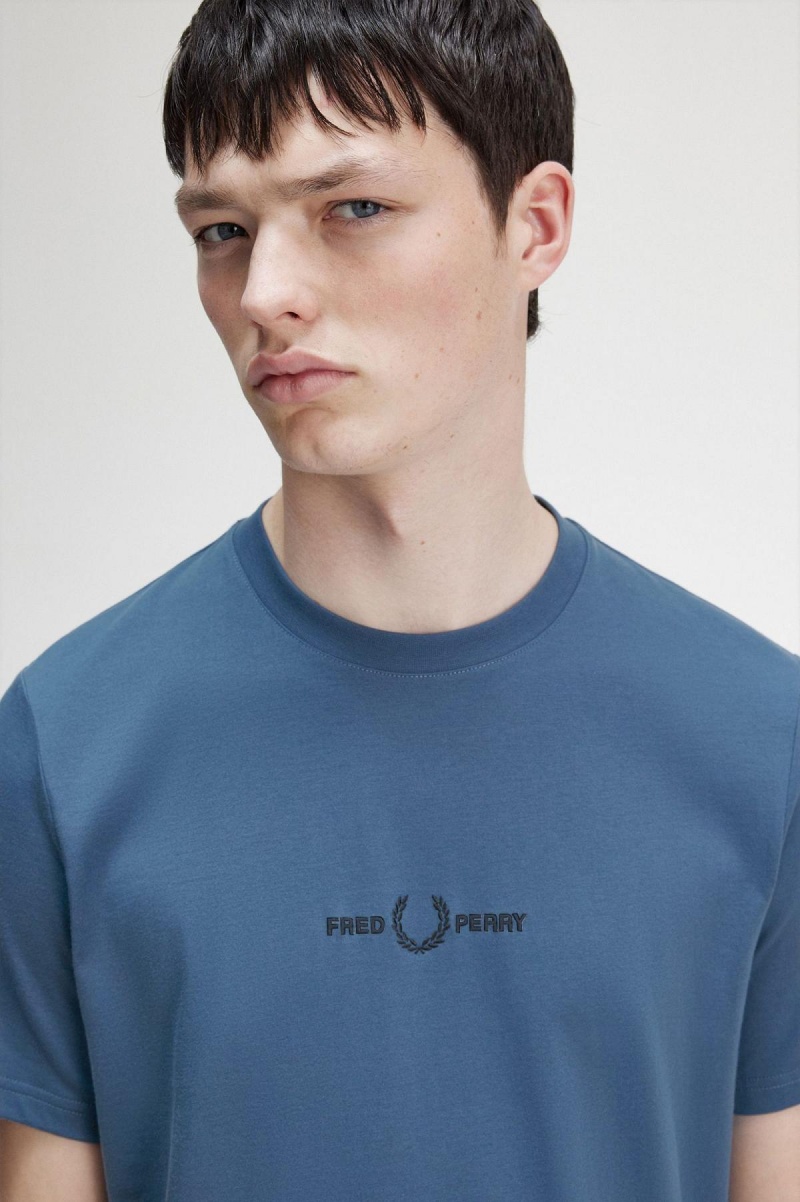 T Shirts Fred Perry Embroidered Homme Bleu | XFRGW11902