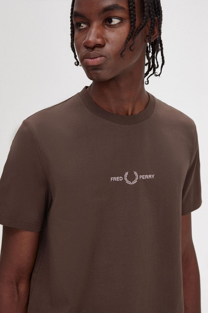 T Shirts Fred Perry Embroidered Homme Burnt Tobacco | EFRHC56340