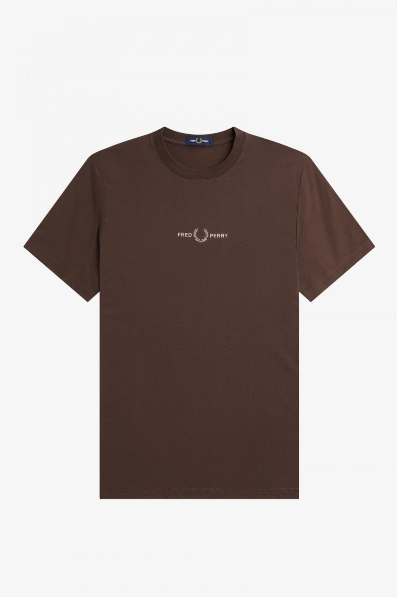 T Shirts Fred Perry Embroidered Homme Burnt Tobacco | EFRHC56340