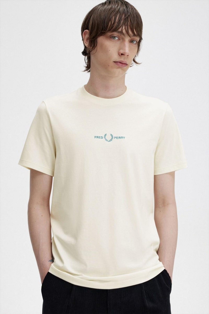 T Shirts Fred Perry Embroidered Homme Ecru | YFRGT55911