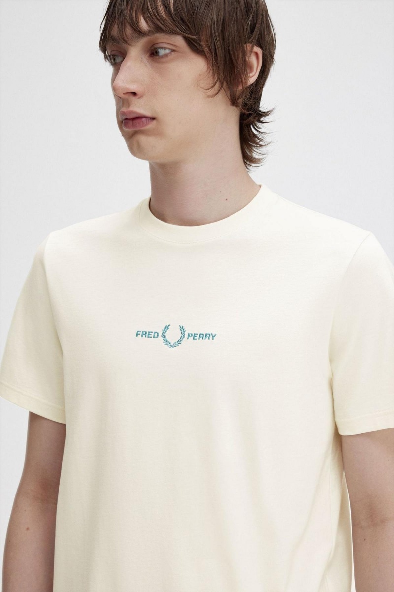 T Shirts Fred Perry Embroidered Homme Ecru | YFRGT55911