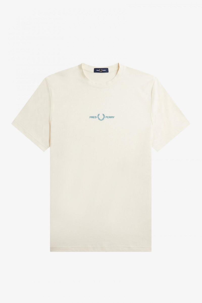 T Shirts Fred Perry Embroidered Homme Ecru | YFRGT55911