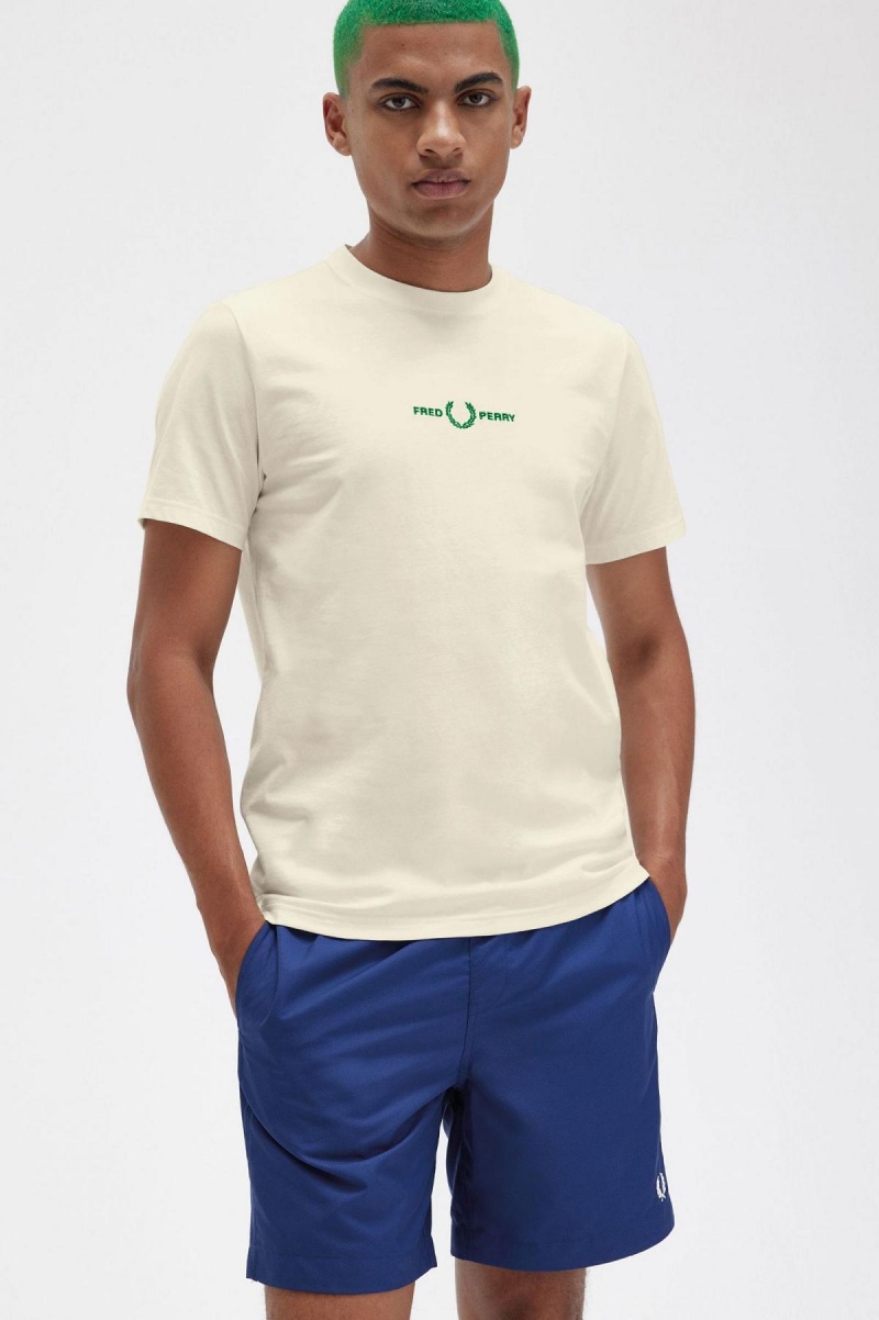 T Shirts Fred Perry Embroidered Homme Ecru | BFRSD63403