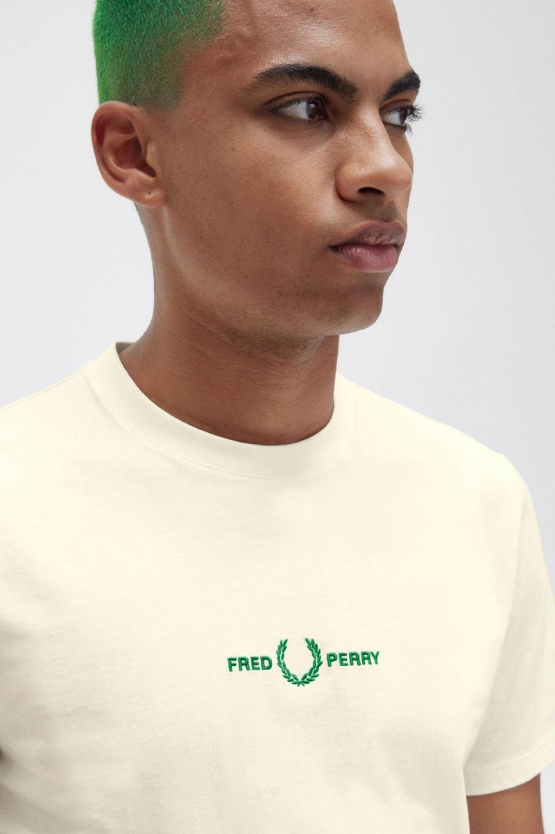 T Shirts Fred Perry Embroidered Homme Ecru | BFRSD63403