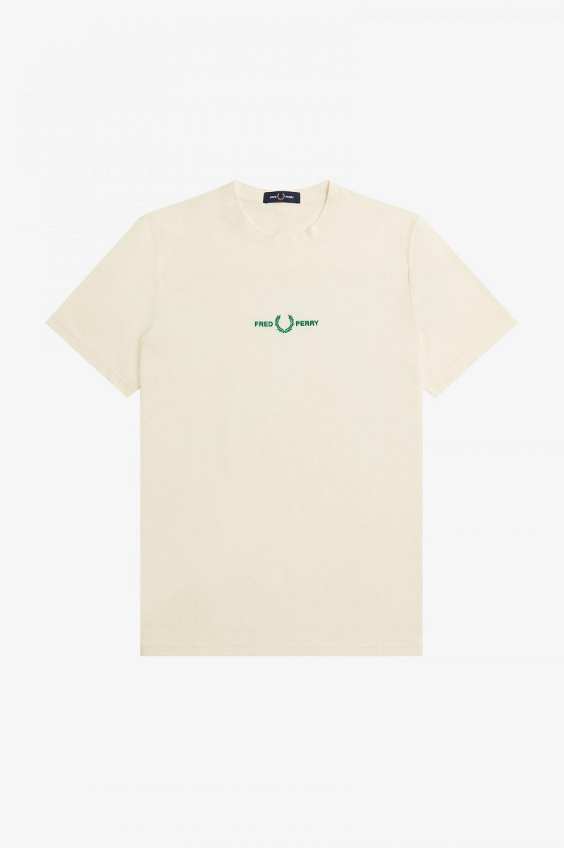 T Shirts Fred Perry Embroidered Homme Ecru | BFRSD63403