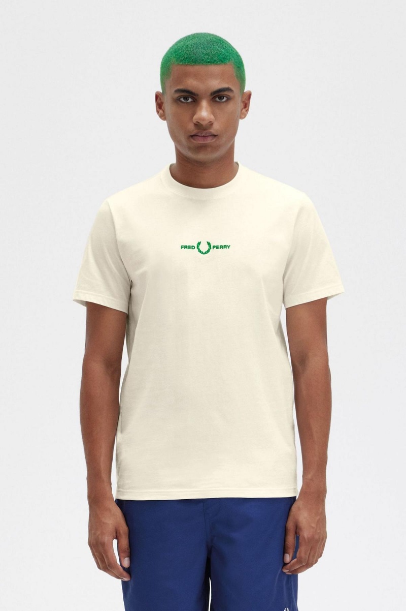 T Shirts Fred Perry Embroidered Homme Ecru | BFRSD63403