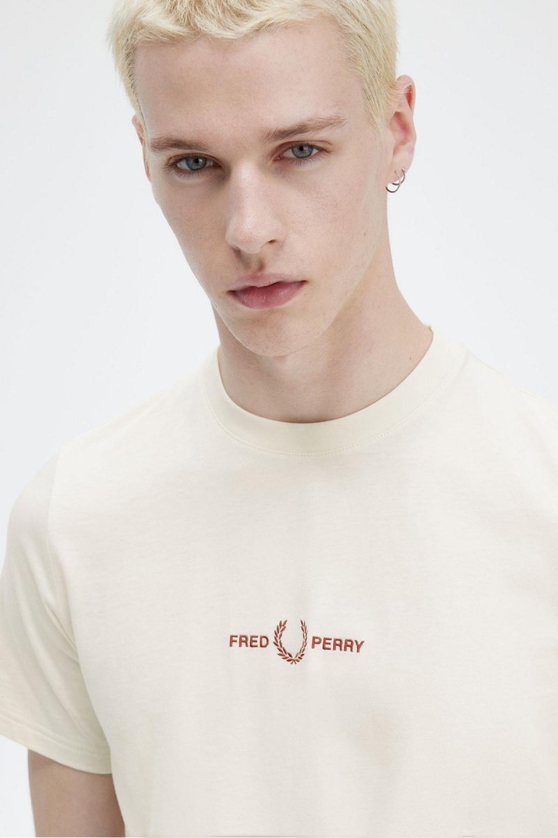 T Shirts Fred Perry Embroidered Homme Ecru | FRDFL73924