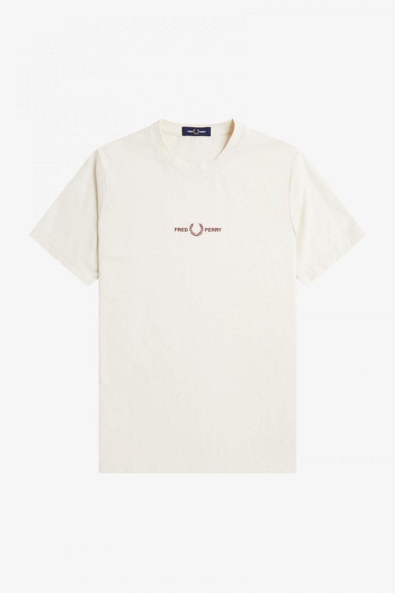 T Shirts Fred Perry Embroidered Homme Ecru | FRDFL73924