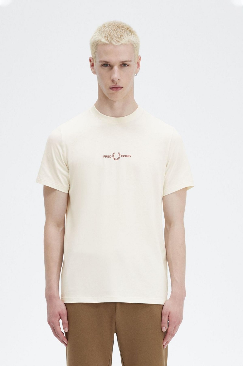 T Shirts Fred Perry Embroidered Homme Ecru | FRDFL73924