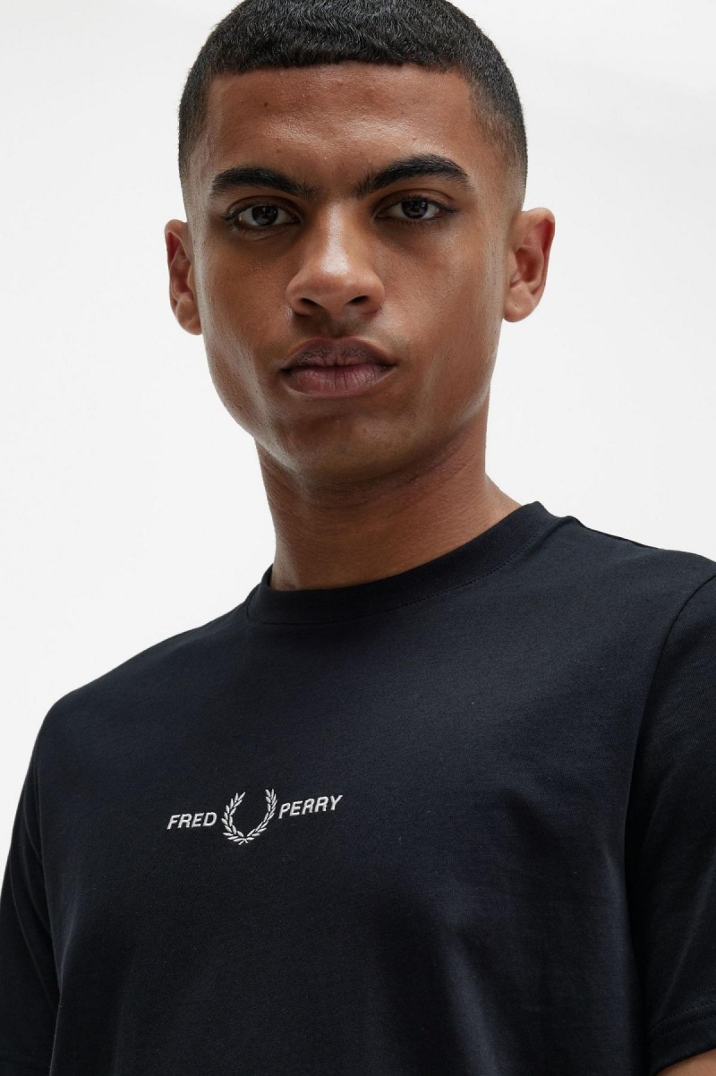 T Shirts Fred Perry Embroidered Homme Noir | FRNEJ30098