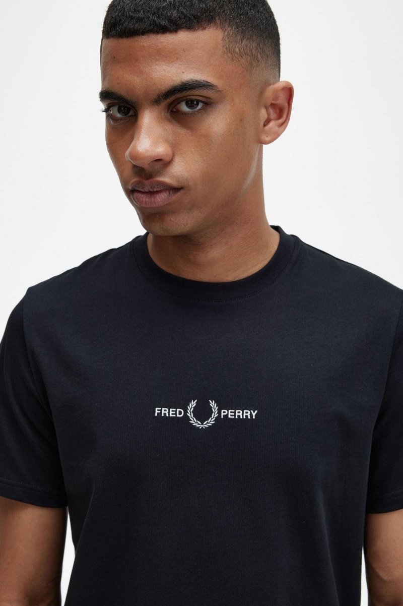 T Shirts Fred Perry Embroidered Homme Noir | FRNEJ30098