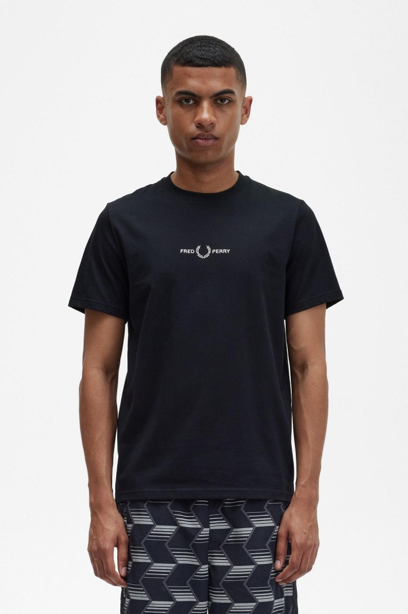 T Shirts Fred Perry Embroidered Homme Noir | FRNEJ30098