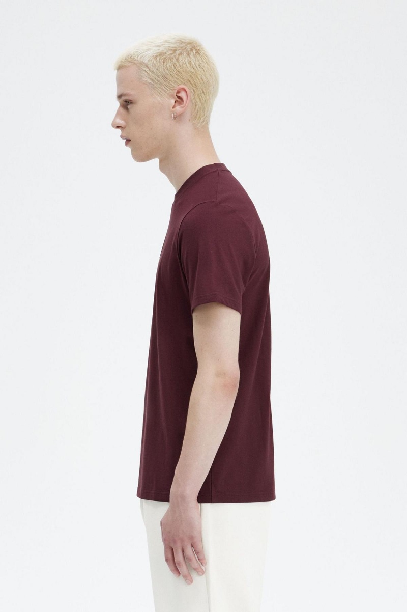 T Shirts Fred Perry Embroidered Homme Oxblood | FFRHY46188