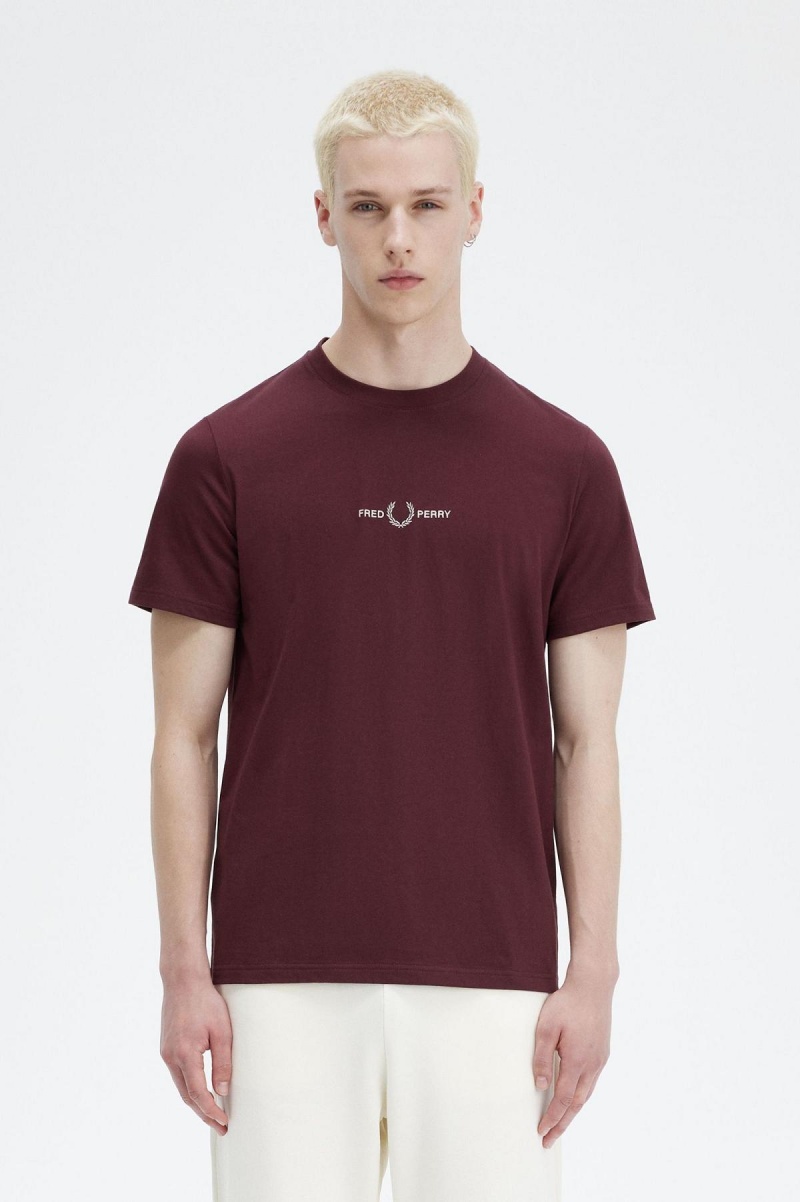 T Shirts Fred Perry Embroidered Homme Oxblood | FFRHY46188