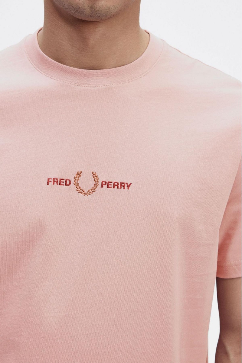 T Shirts Fred Perry Embroidered Homme Rose Rose | FFRUI61234