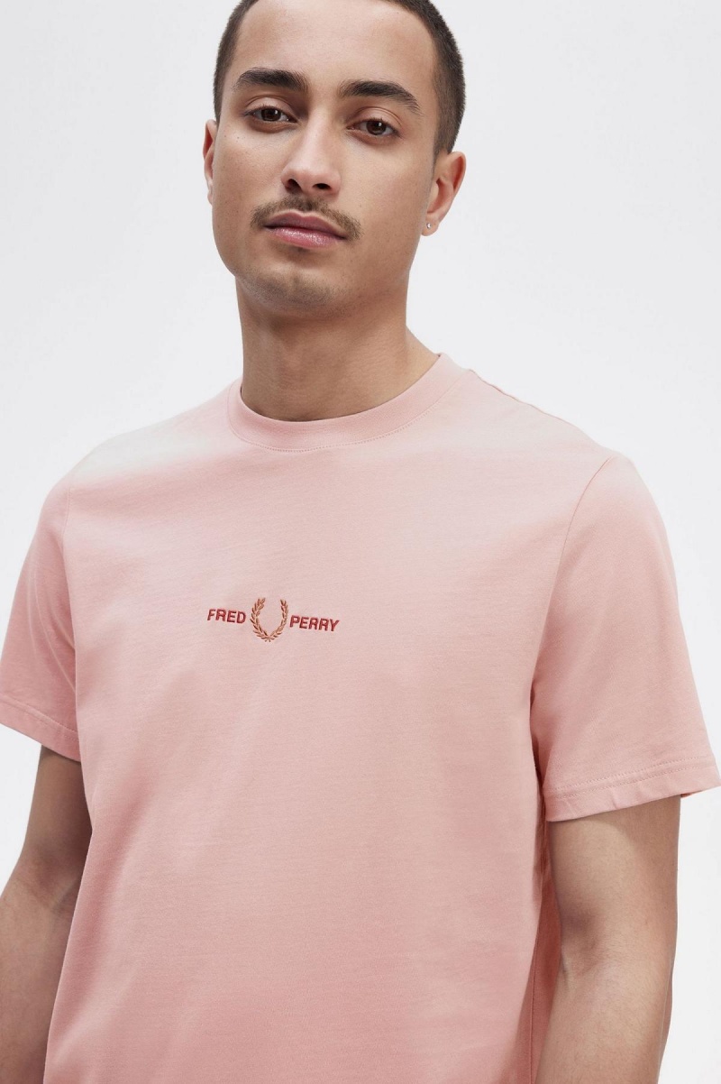 T Shirts Fred Perry Embroidered Homme Rose Rose | FFRUI61234