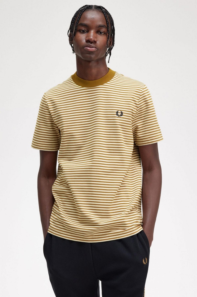 T Shirts Fred Perry Fine Stripe Heavyweight Homme Noir | MFRHR95904