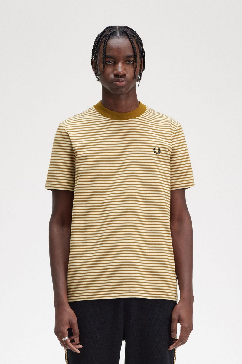 T Shirts Fred Perry Fine Stripe Heavyweight Homme Noir | MFRHR95904