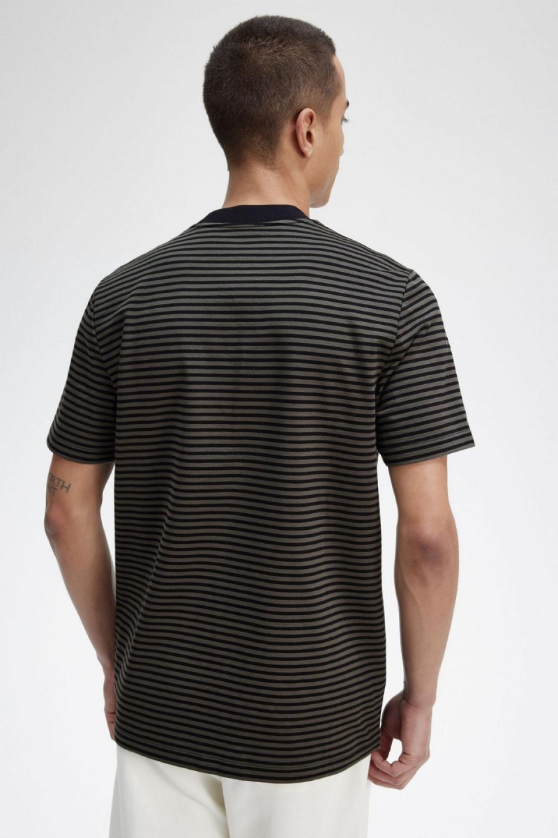 T Shirts Fred Perry Fine Stripe Heavyweight Homme Noir Vert | FRXBR39329