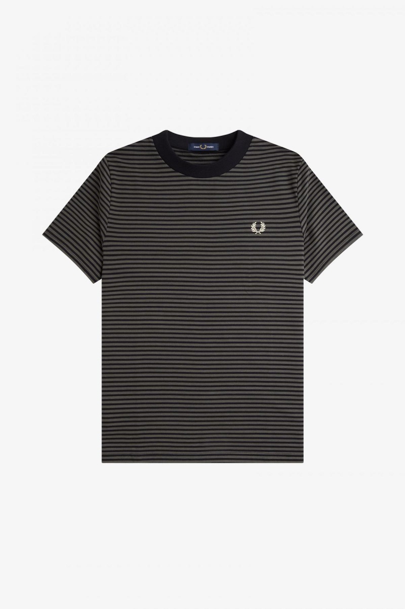 T Shirts Fred Perry Fine Stripe Heavyweight Homme Noir Vert | FRXBR39329