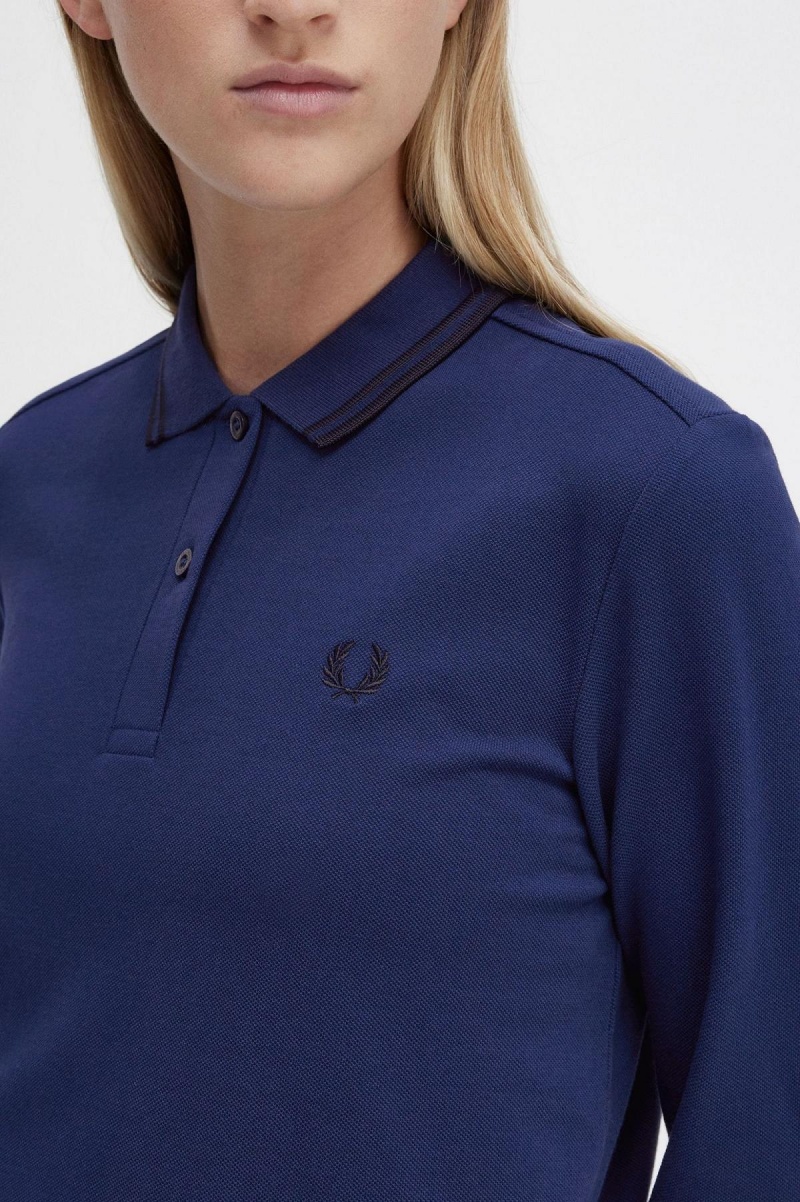 T Shirts Fred Perry G3636 Femme Bleu Marine Noir Noir | FRQCS88406