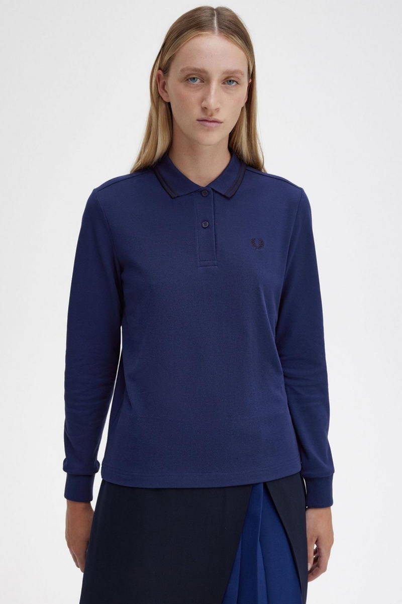 T Shirts Fred Perry G3636 Femme Bleu Marine Noir Noir | FRQCS88406