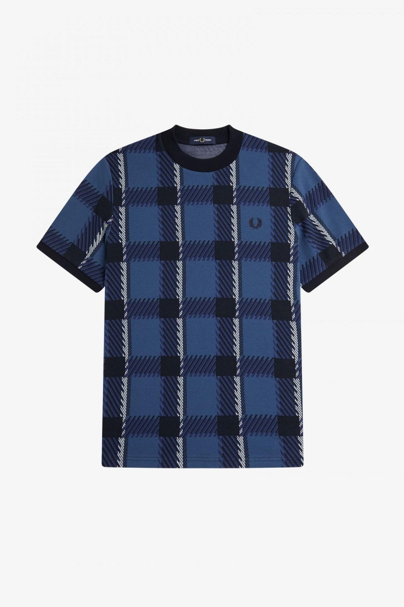 T Shirts Fred Perry Glitch Tartan Homme Bleu | PFRER22215