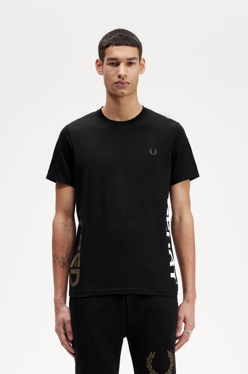 T Shirts Fred Perry Graphique Branding Homme Noir | XFRGW64070